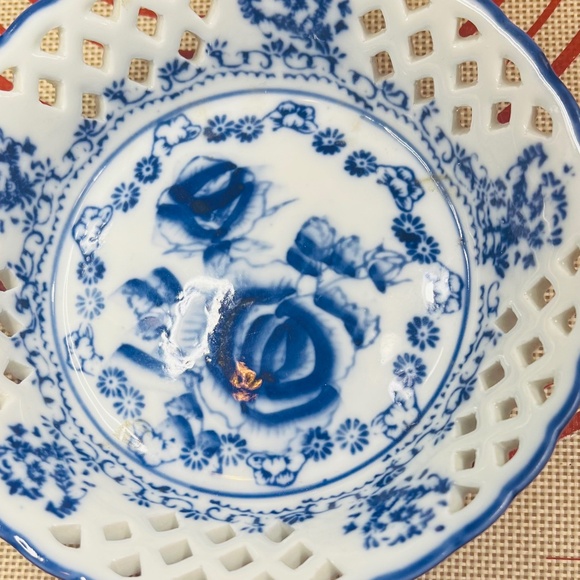 Artisan Silver & Blue Willow China Statement Cocktail Rose Ring Size 9 - Picture 16 of 16